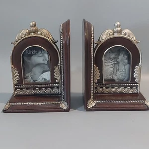 RARE Picture Frame BOOKENDS Photo Ornate Heavy 7×5" Fits 3"×2" Photo - Afbeelding 1 van 9