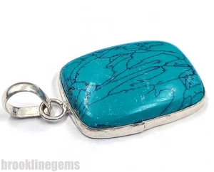Natural Blue Turquoise Cushion Cut 45 Ct 925 Sterling Silver Pendant Gems 5NSD - Picture 1 of 7