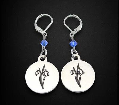 Brincos de flores de gota de neve com pedra de nascimento, joias de flores de nascimento de janeiro - Imagem 1 de 4