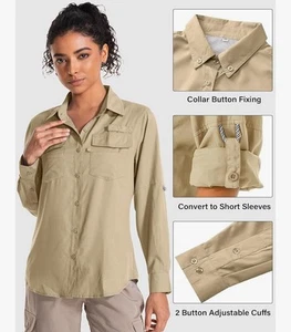 Women's UPF 50 Long Sleeve UV Sun Protection Safari Shirts Outdoor Quick Dry XL - Picture 1 of 6