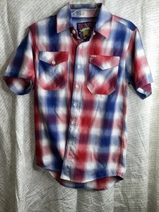 Dixxon Shirt Mens XS Red White Blue All Star Button Down Short Sleeve Bamboo - Picture 1 of 10