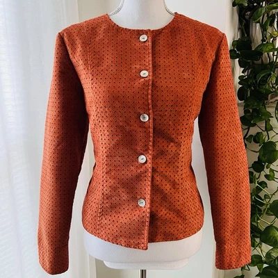 Ruby Rd. Chaqueta Blazer Naranja Quemado Brillante Ajustada Satinada Forrada Corte Láser - 10 Foto 1 de 4