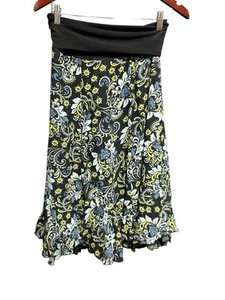 Falda reversible CAbi cintura elástica para mujer boho floral dobladillo de lechuga negro y verde - Imagen 1 de 5