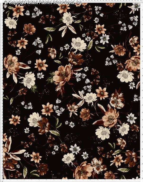 Valentina estampada rayón Challis, tela floral, tela de vestir Foto 1 de 1