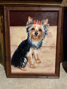 Pintura al óleo original enmarcada de 12” X 16” del Yorkshire Terrier “Yorkie” - Imagen 1 de 8