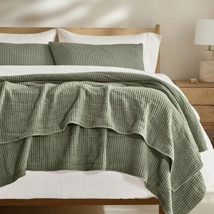 Cotton Coverlet Set King Size 3 Pieces, Lightweight Soft Ribbed Matelassé Bed... - Picture 1 of 9