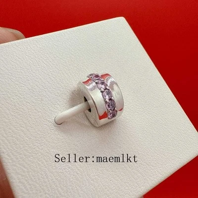 Dije de clip de fila brillante rosa de plata de ley 925, dije para pulsera, dije de clip Foto 1 de 3