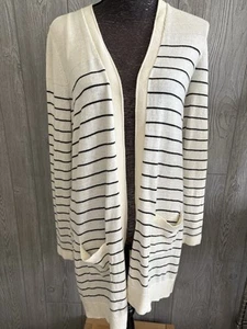 NWT Talbots Women Size XS Vanilla Black Striped Cardigan Knit Sweater - Picture 1 of 7