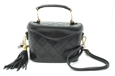 GIANNI VERSACE Vintage Vanity Shoulder Handbag Sunburst Leather Black 4016h - Image 1 of 4