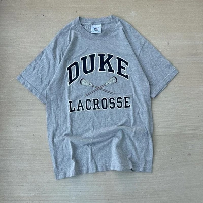 Vintage 90s Duke Blue Devils Rare University Stores Lacrosse Grey and Navy Tee L - Image 1 of 4