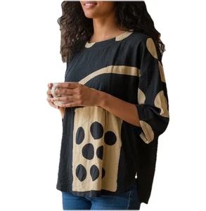 Damen Ethno Top Popover 100% Baumwolle Lagenlook Boho erdig künstlerisch Tunika Taschen - Bild 1 von 17