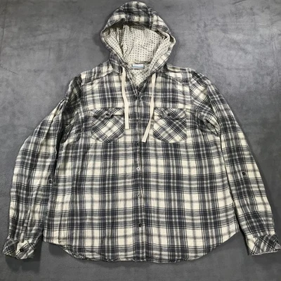 Columbia 女式 XL 格子连帽纽扣长袖衬衫上衣连帽夹克 — 第 1/4 张图片