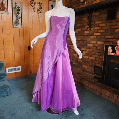 Vtg 90s Metallic Purple Iridescent Organza Fairy Prom Dress Party Ball Gown M - Image 1 of 4