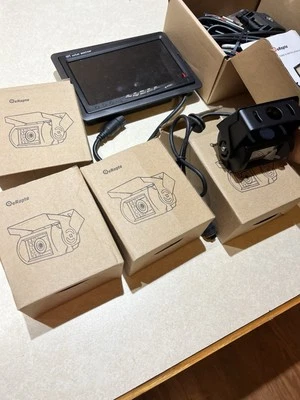 7" QUAD SPLIT MONITOR SCREEN 4x REAR VIEW BACKUP CCD CAMERA SYSTEM FOR TRUCK RV - Image 1 of 4