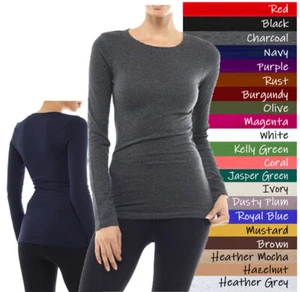 (Bozzolo) Long Sleeve Plain ROUND Neck T-shirts Cotton/Spandex Junior Size S M L - Picture 1 of 27