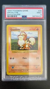 PSA 9 MINT Growlithe 28 SHADOWLESS 1999 BASE Set WOTC Pokemon Card - Picture 1 of 2