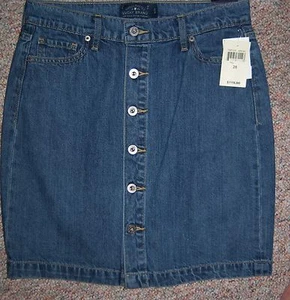 Lucky Brand blau Denim Knopfleiste knielang gerade Bleistiftrock Größe 6 Neu mit Etikett - Bild 1 von 3