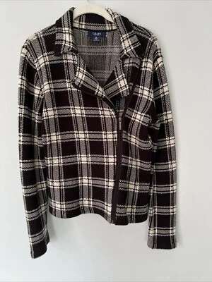 CHAPS Mujer Tejido Ajustado Moto Suéter Cremallera Chaqueta Negro Cuadros Grunge Gótico Talla M Foto 1 de 4