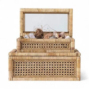 Vetrine in legno di rattan intrecciato con coperchio in vetro | 2 misure - Foto 1 di 16