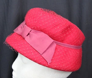Vtg Hat Cap Blendover Henry Pollak Lynne Brooke Red Cloche Bucket Wool Red 1950s - Picture 1 of 7