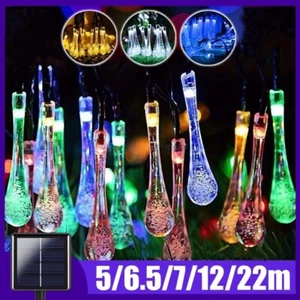 LED Water Drop Solar Party Fairy Outdoor String Lights for Patio Garden Raindrop - Picture 1 of 19