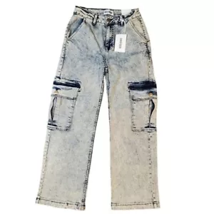 Disclosure Baggy Cargo Jeans Women 9/29 Dirty Wash Wide Leg Relax Fit Pants - Picture 1 of 13