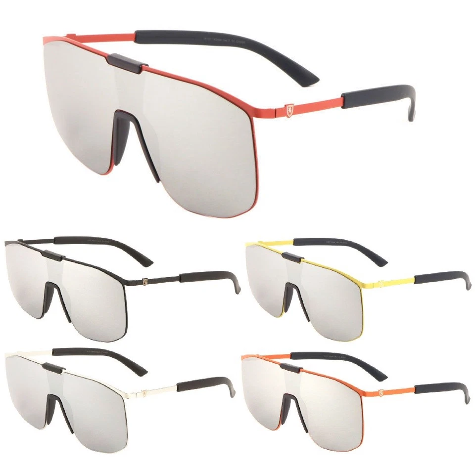 KHAN MIRROR LENS FLAT TOP SPORT SHIELD AVIATOR SQUARE SUNGLASSES ONE PIECE RETRO - Image 1 of 1
