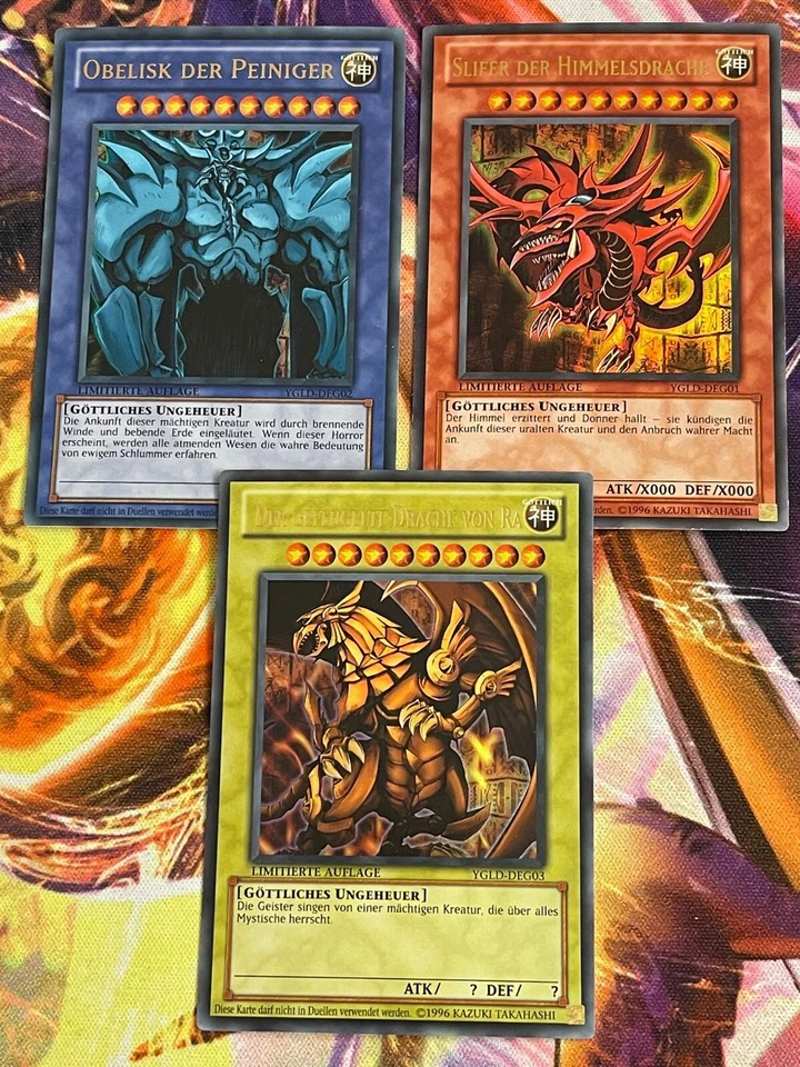 Götterkarten 3er Set Götter YGLD Slifer Obelisk RA Ultra Rare Deutsch NM YUGIOH - Bild 1 von 1