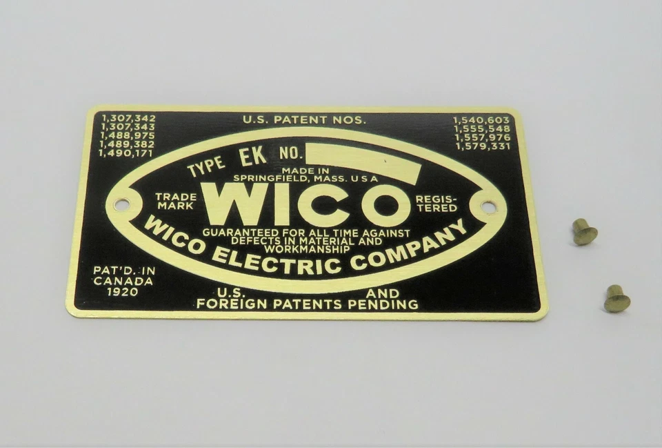 FLYWHEEL SUPPLY Wico EK Magneto Name Plate Hit & Miss Gas Engine Motor Mag Tag