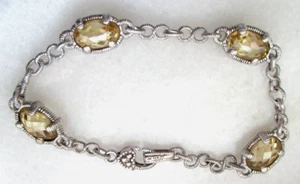 Judith Ripka Sterling Silver Canary Quartz Station Bracelet Sz Small Gift Box - Picture 1 of 11