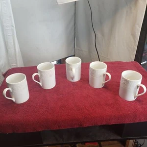 Portmeirion Schnee Obst Becher Set 5 Tassen feines Porzellan weiß geprägt - Bild 1 von 16