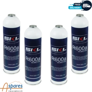 R600A REFRIGERANT GAS CANS PACK OF 4 BOTTLES 420g 420 GRAMS ISOBUTANE CYLINDERS - Picture 1 of 4