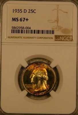 1935 D 25C Washington Quarter Certified NGC MS67+ Superb GEM Semi Key Silver - Image 1 of 4