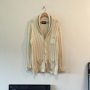 Vintage 90s Polo Ralph Lauren OG Tennis Patch Shawl Knit Cardigan Sweater Size L - Picture 1 of 6