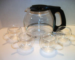 Jarra de vidrio de 12 tazas con juego de 4 tazas de café de vidrio de doble pared - Imagen 1 de 6