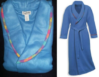 NEW BLUE FLEECE WRAP ROBE WITH BELT Womans Size M NEW In Pkg Deluxe Reg $60.00 - Image 1 of 4