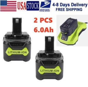2 Pack 18V 6.0Ah Lithium Battery For RYOBI P106 P107 P108 P102 P103 P104 P105 - Picture 1 of 8