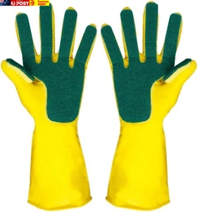 Reusable Rubber Cleaning Sponge Scrubbing Gloves, Strong Durable Scrub Scouring - Picture 1 of 9