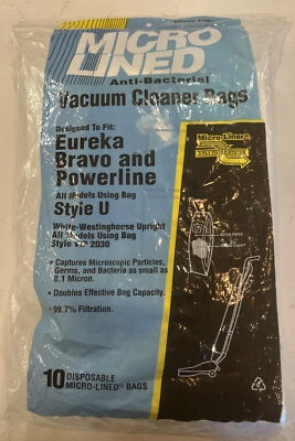 10 Micro Lined Anti-Bacterial  Vacuum Cleaner Bags Style U Eureka Bravo Pwrline - Image 1 of 4