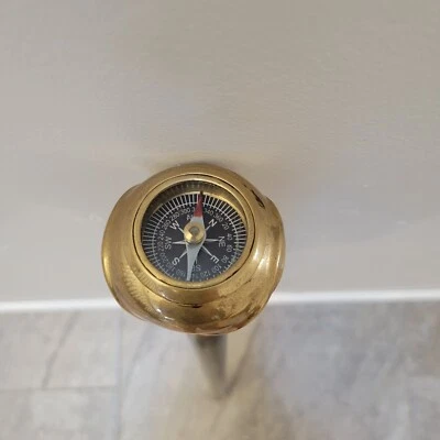 ANTIQUE CANE COMPASS GADGET WALKING STICK KNOB SHAPED BRASS HANDLE 36.5 in  - Image 1 of 4
