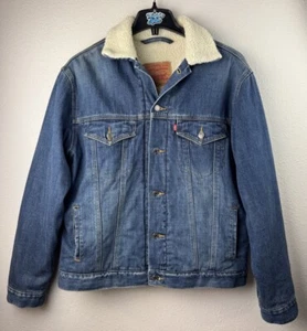 Levi Strauss Co. Large Denim Sherpa Button Up Blue Jean Denim Jacket w/ Pockets - Picture 1 of 6