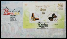 129.INDONESIA 2007 STAMP M/S BUTTERFLY GOLDEN OVERPRINT/ SURCHARGED FDC
