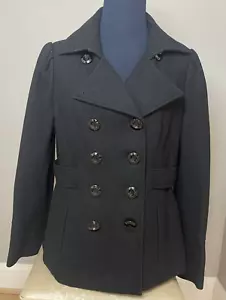 ATTENTION black Poly Blend Double Breasted Back Belt Pea Coat Medium M - Picture 1 of 8
