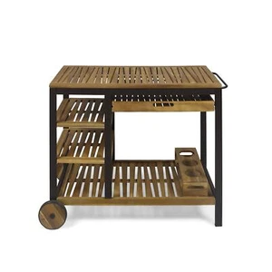Christopher Knight Home Ishtar Outdoor Bar Cart Teak Finish Rustic Metal - Picture 1 of 9