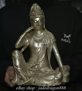 Escultura de la diosa Think Kwan-yin Guan Yin Yin de plata budismo chino de 14,4" - Imagen 1 de 12