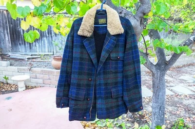 Men's 100% Wool Mackinaw Blue/Green Jacket - Large Gorgeous! But fits like XL - Image 1 of 4