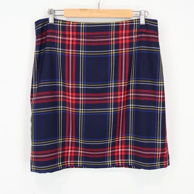 NWT Talbots Stewart Tartan A-Line Wool-Blend Lined Skirt Red Blue Plaid Size 12 - Image 1 of 4