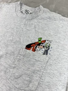 Vintage 90s Disney Goofy Pocket Shirt Herren XL grau bestickt Made in USA Pluto - Bild 1 von 9