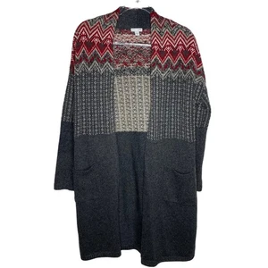 J Jill Damen kleine offene lange Strickjacke Staubtuch Pullover rot grau Wollmischung - Bild 1 von 9