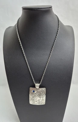 Montana Silversmiths Blue Stone Floral with Cross Pendant Necklace Silver Tone - Image 1 of 4